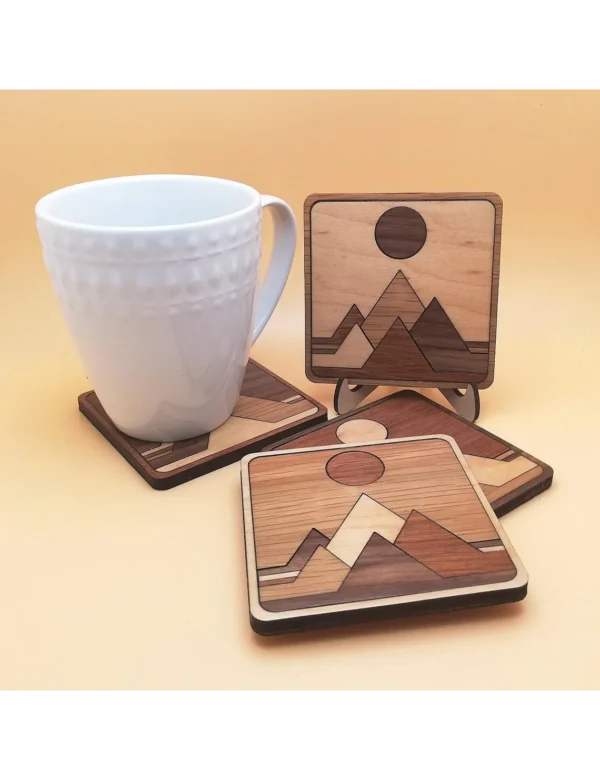 WC Sr 27, Wood Inlay Coaster Set – Rustic Square Wooden Coasters (Set ...