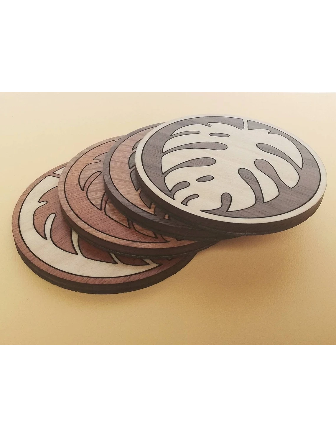 Handmade Leaf Wood Coaster Set – Rustic Inlay Coasters for Plant Lovers by Krafted Kingdom - Image 2