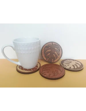 Handmade Leaf Wood Coaster Set – Rustic Inlay Coasters for Plant Lovers by Krafted Kingdom