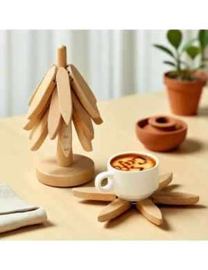 Rustic Wooden Tree Coaster Trivets (4 pcs) by Krafted Kingdom