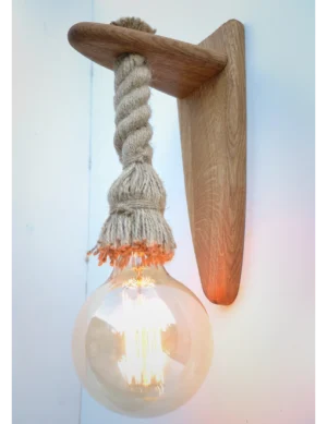 Handmade Rustic Oak Wall Light with Rope – Vintage Wooden Sconce by Krafted Kingdom