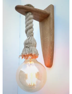 Handmade Rustic Oak Wall Light with Rope – Vintage Wooden Sconce by Krafted Kingdom