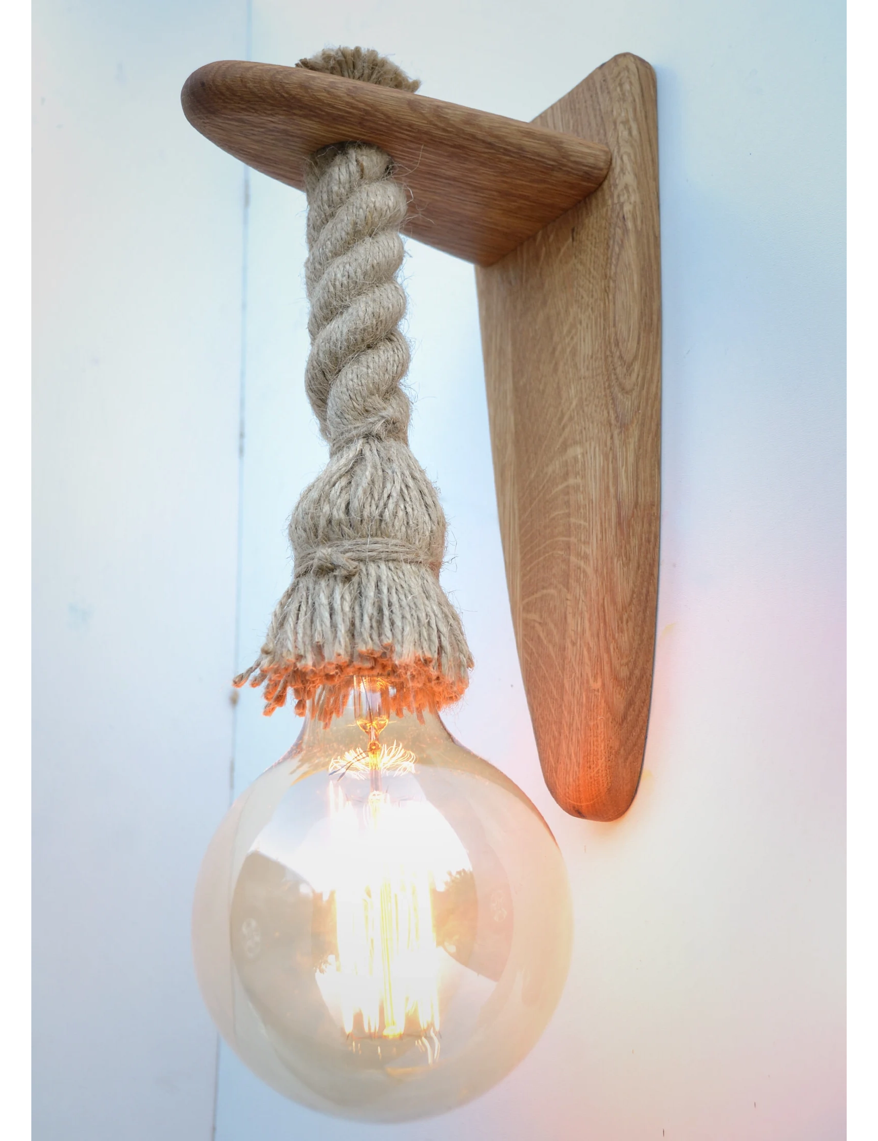Handmade Rustic Oak Wall Light with Rope – Vintage Wooden Sconce by Krafted Kingdom