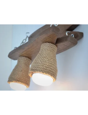 Handmade Wall Light with Wood, Chains & Jute Rope Shades by Krafted Kingdom