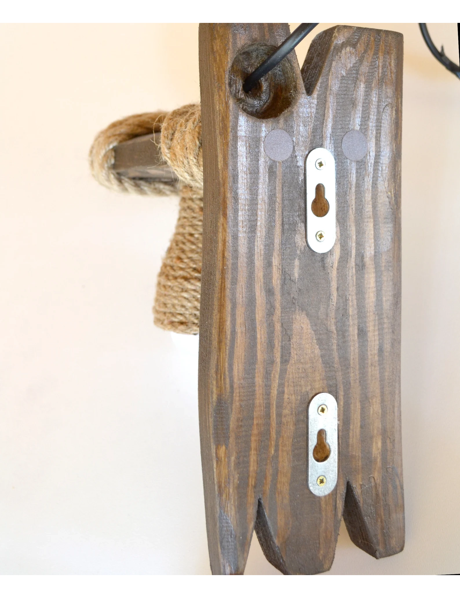 Handmade Wooden Wall Sconce with Jute Rope & LED Bulb by Krafted Kingdom - Image 6