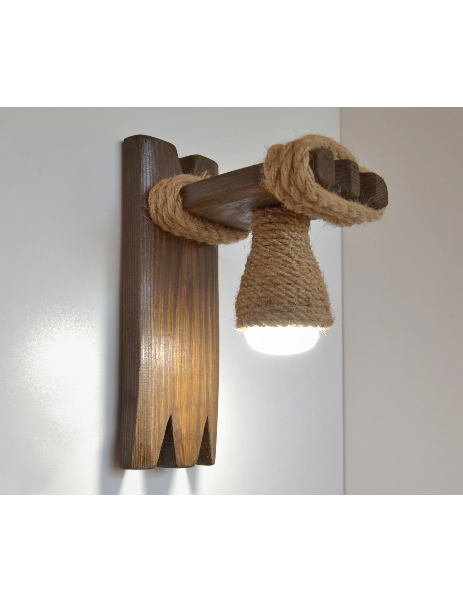 Handmade Wooden Wall Sconce with Jute Rope & LED Bulb by Krafted Kingdom - Image 4