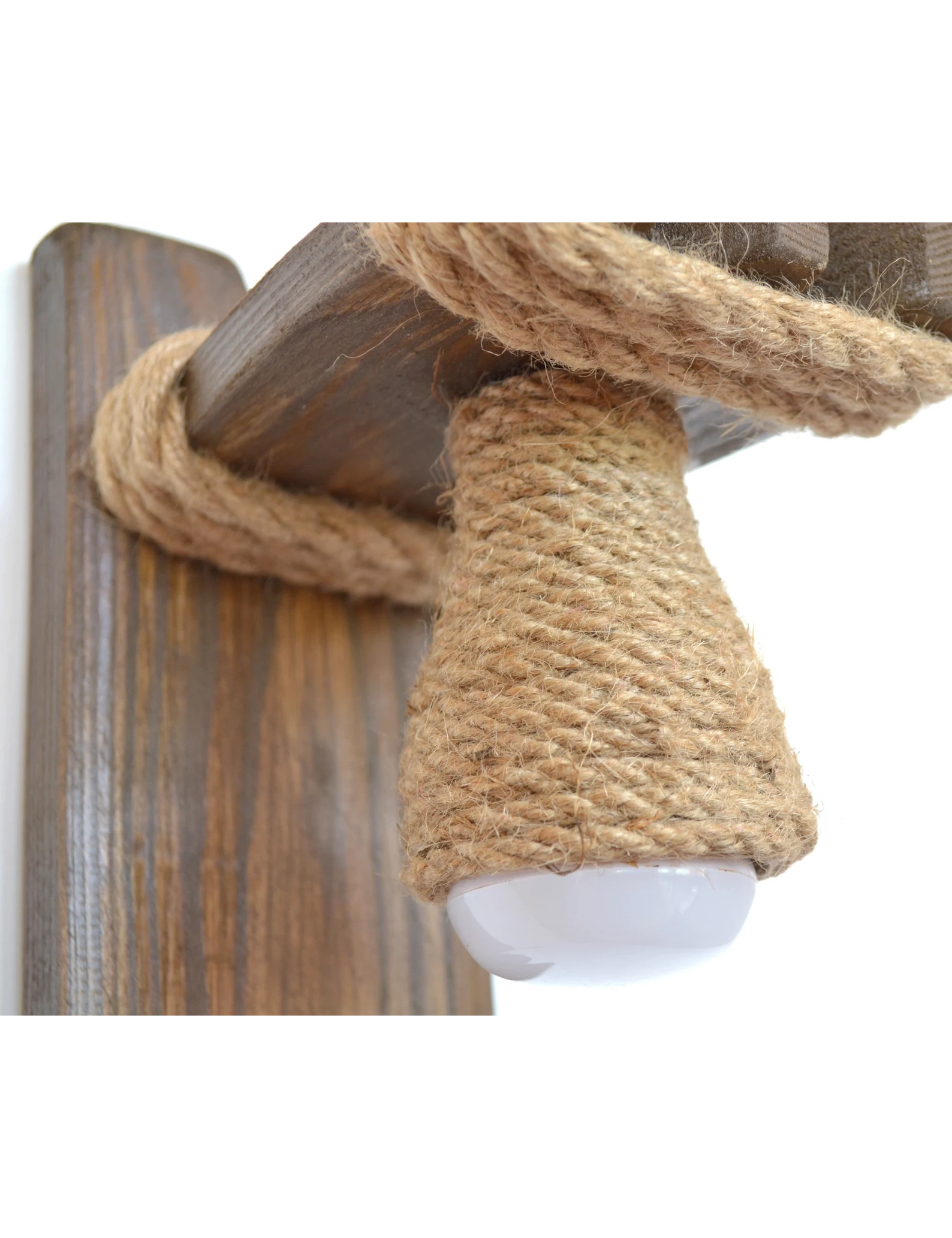 Handmade Wooden Wall Sconce with Jute Rope & LED Bulb by Krafted Kingdom - Image 5
