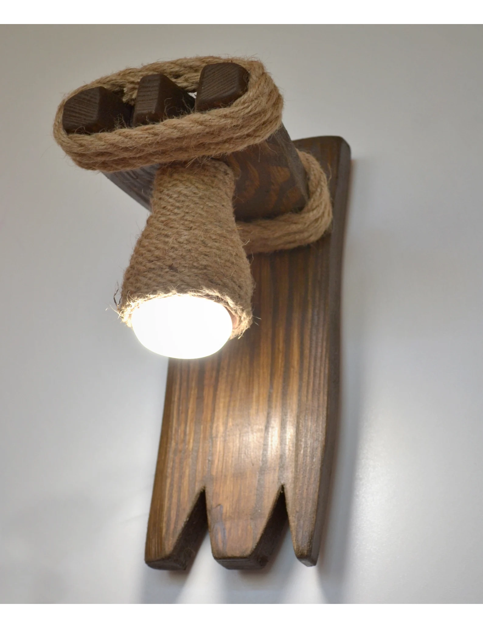 Handmade Wooden Wall Sconce with Jute Rope & LED Bulb by Krafted Kingdom - Image 2
