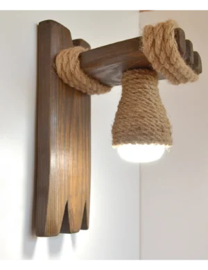 Handmade Wooden Wall Sconce with Jute Rope & LED Bulb by Krafted Kingdom