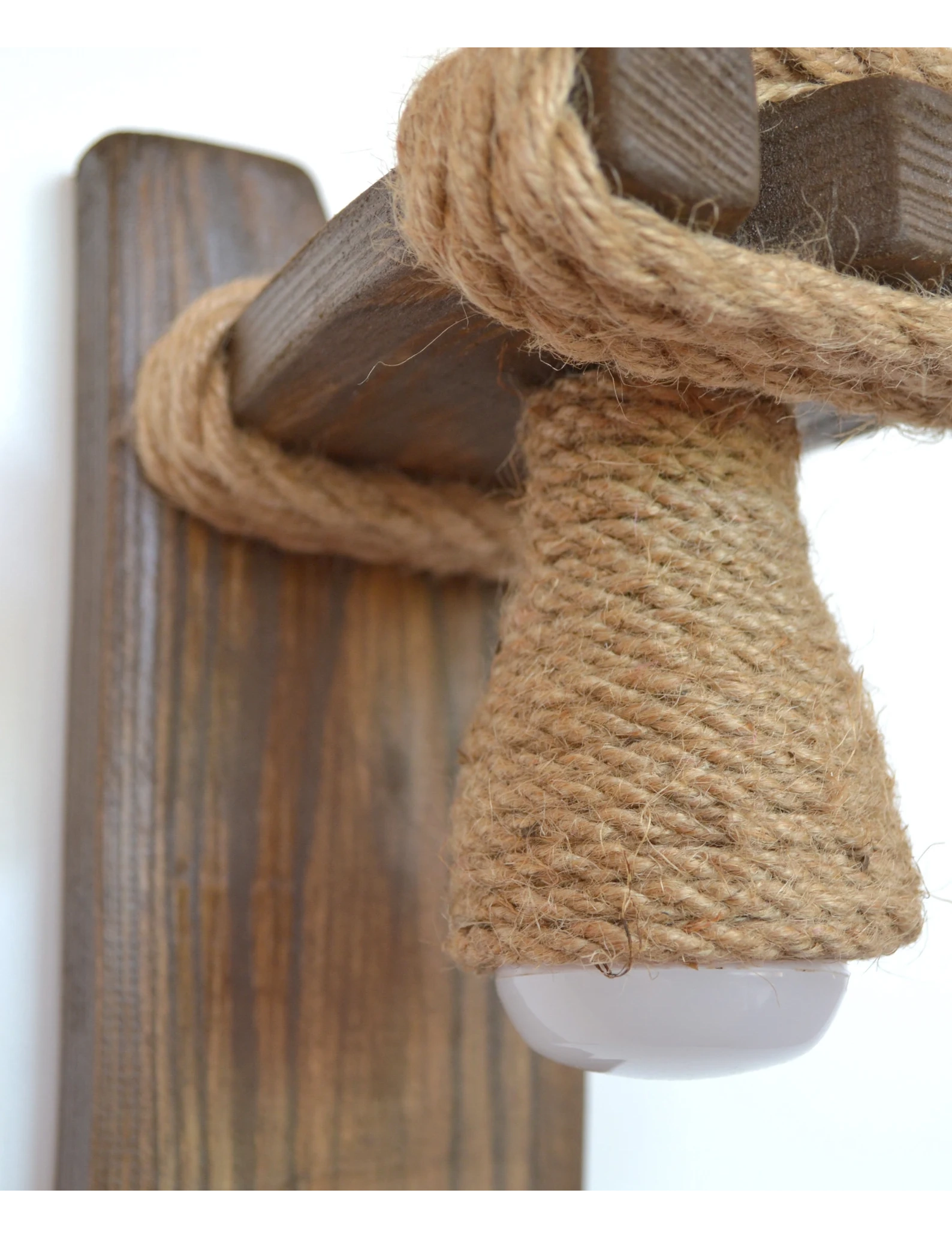 Handmade Wooden Wall Sconce with Jute Rope & LED Bulb by Krafted Kingdom - Image 3
