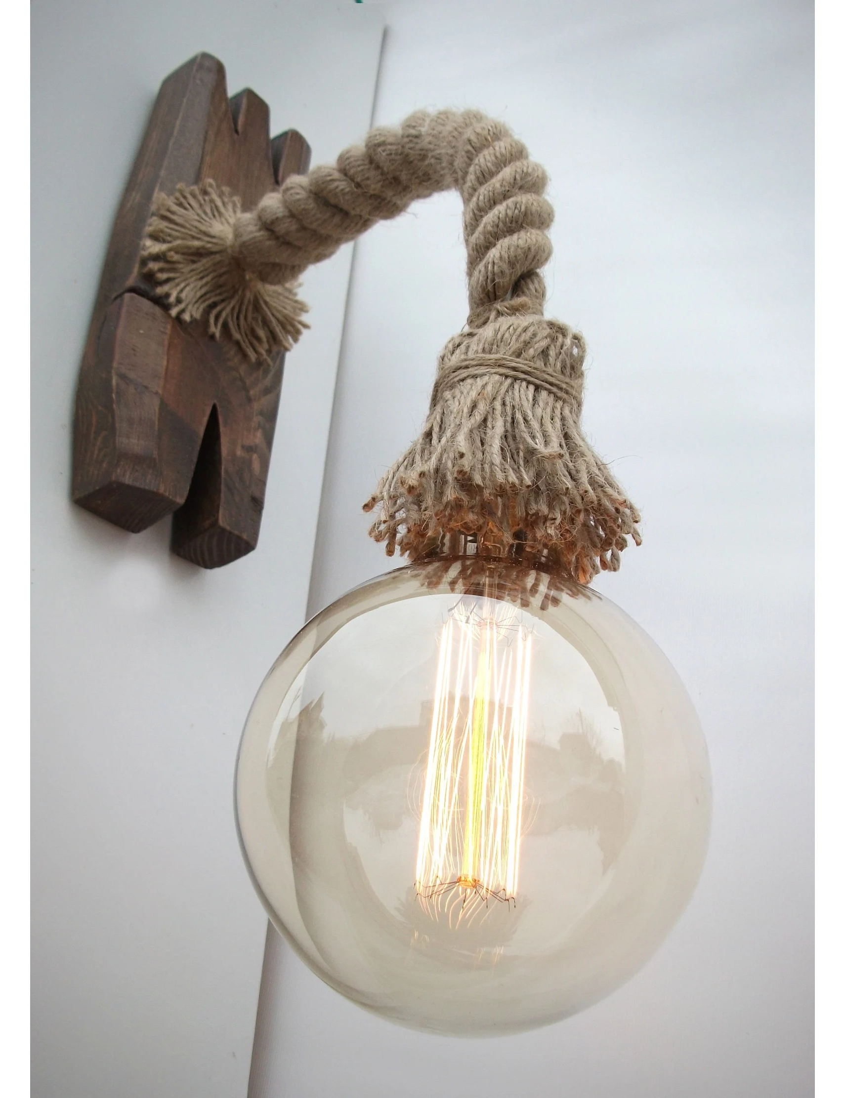 Handmade Rope & Aged Wood Wall Sconce – Vintage Wooden Fixture by Krafted Kingdom - Image 3