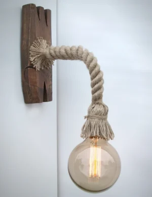 Handmade Rope & Aged Wood Wall Sconce – Vintage Wooden Fixture by Krafted Kingdom