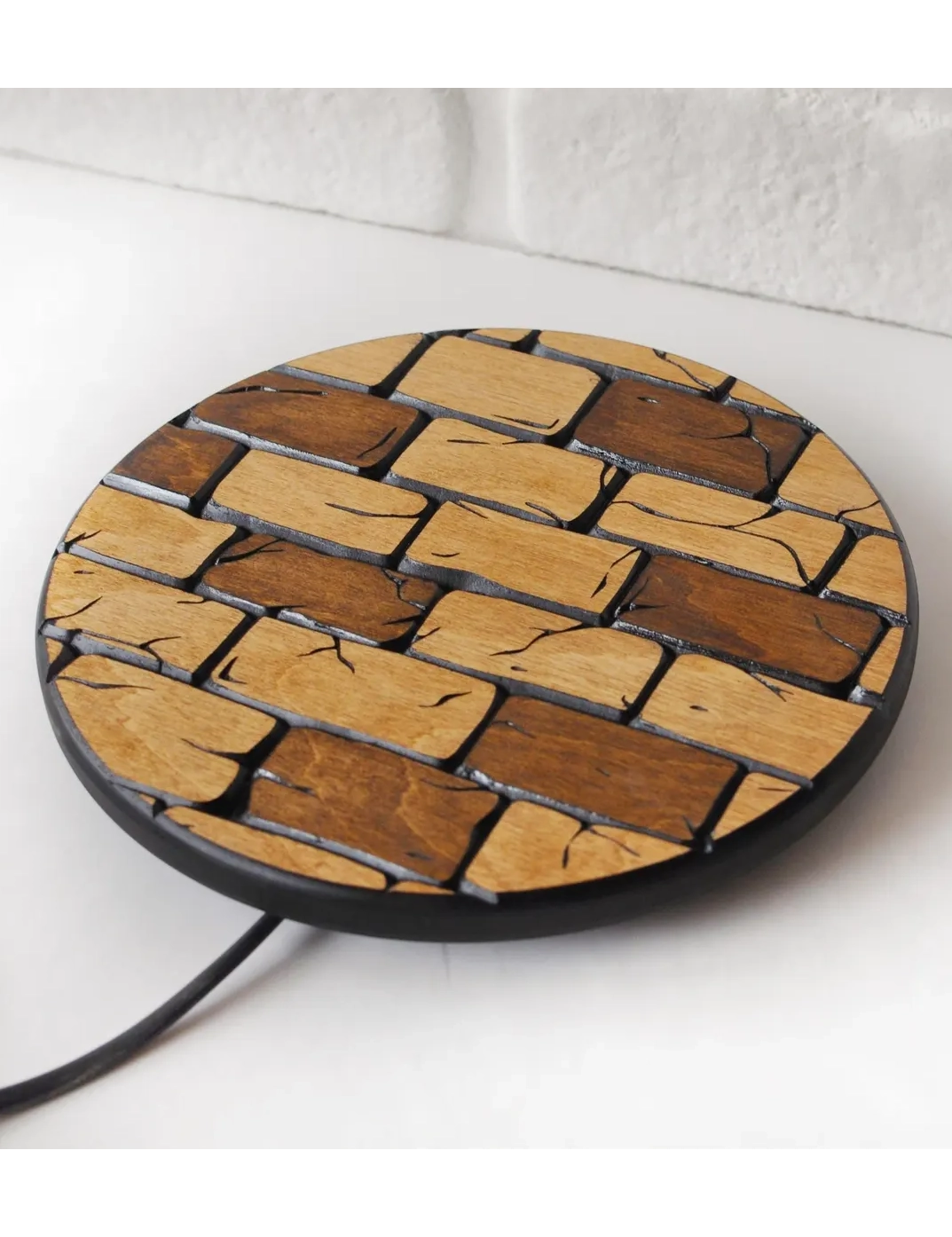 Handmade Round Wooden Wall Sconce – Boho Plug-In Lamp by Krafted Kingdom - Image 8