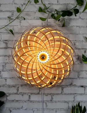 Handmade Designer Wall Lamp – Olive Ash Wood Spiral by Krafted Kingdom