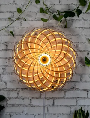 Handmade Designer Wall Lamp – Olive Ash Wood Spiral by Krafted Kingdom
