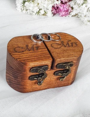 VB SR 20, Mr & Mrs Engraved Premium Grade Wooden Ring Case By Krafted Kingdom